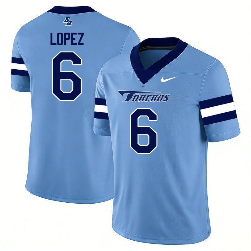 San Diego Toreros #6 Ruben Lopez College Football Jerseys,Uniforms-Light Blue